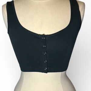 Dark Green Sleeveless Button-Front Women's Top